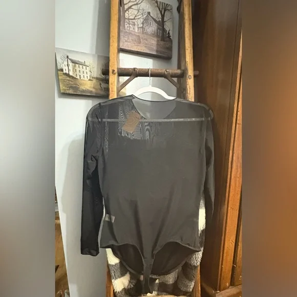 Popilush Shapewear Illusion Mesh Long Sleeve Tummy Control Bodysuit - Black (XL) - Picture 4 of 7